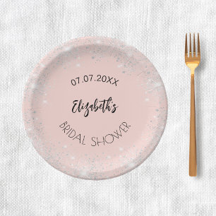 Bridal Shower rose gold silver sparkles name Paper Plate