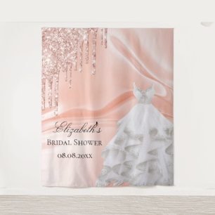 Bridal shower rose gold white bride dress name tapestry