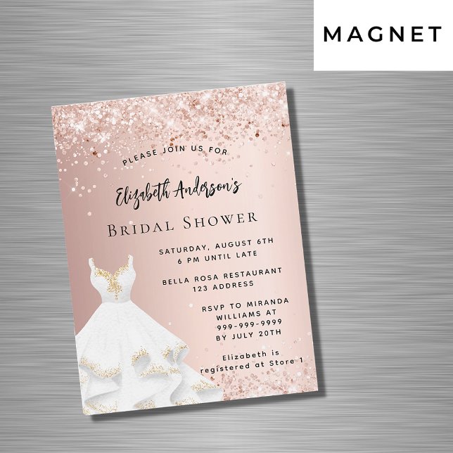 Bridal Shower rose gold white dress luxury Magnetic Invitation (Creator Uploaded)