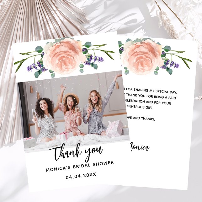 Bridal Shower rose lavender photo thank you card (Creator Uploaded)