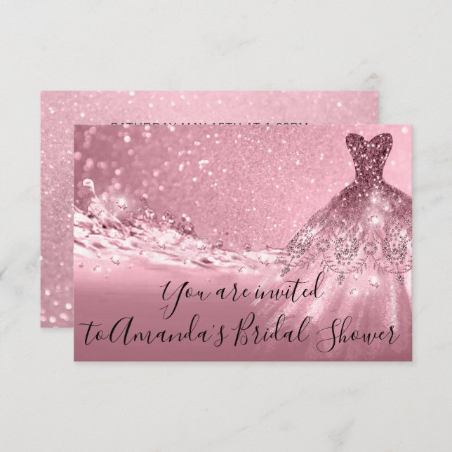 Bridal Shower Rose Pink Dress Glitter Ocean Invitation (Front/Back)