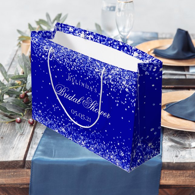 Bridal shower royal blue name wedding large gift bag (Creator Uploaded)