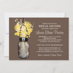 Bridal Shower Rustic Mason Jar Wildflowers Invitation
