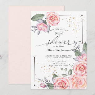 Bridal Shower Rustic Pink Cottage Roses Invitation
