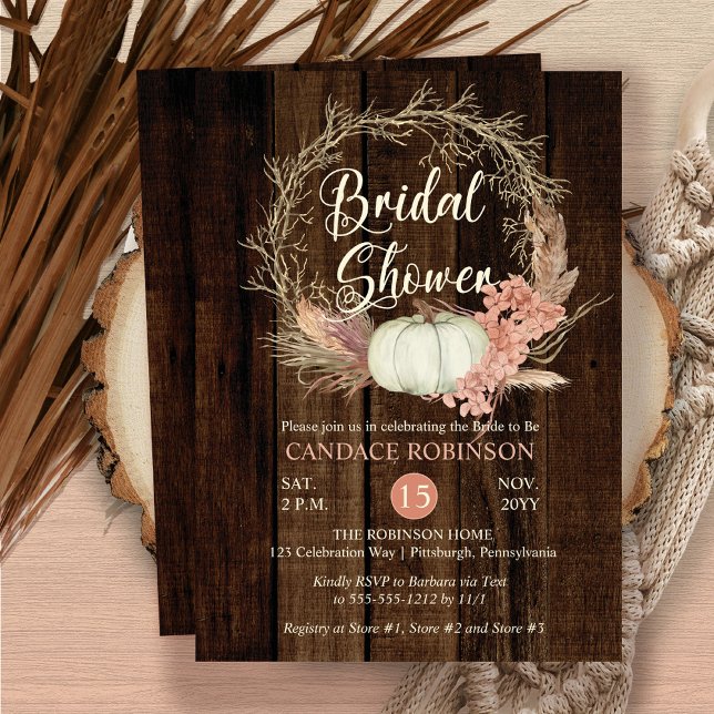 Bridal Shower - Rustic Pumpkin Pampas Wreath  Invitation (Creator Uploaded)