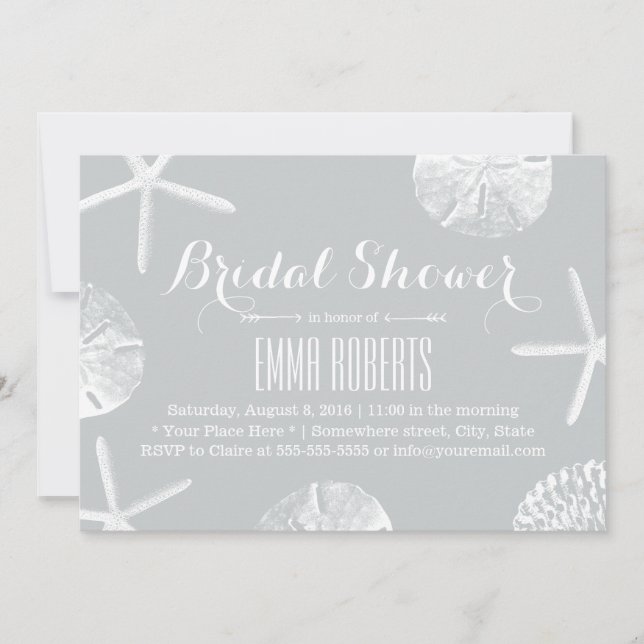 Bridal Shower Rustic Silver Beach Seashells Invitation (Front)