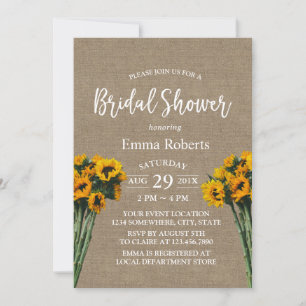 Bridal Shower Rustic Sunflower Vintage Burlap Invitation