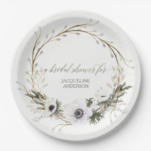 Bridal Shower Rustic Wreath Anemone Twig Wreath Paper Plate