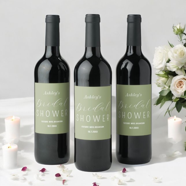 Bridal Shower Sage Green Brunch Wine Label (Creator Uploaded)