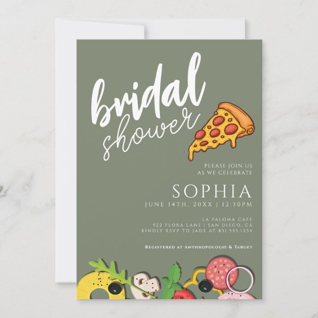 Bridal Shower Sage Green PIZZA Modern Chic Invitation (Front)