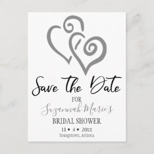 Bridal Shower Save The Date Grey Linked Hearts Announcement Postcard