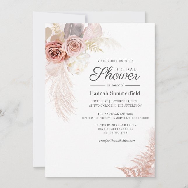 Bridal Shower Script Pampas Grass Tan Invitation (Front)