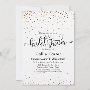 Bridal Shower Script Typography Gold Confetti Invitation
