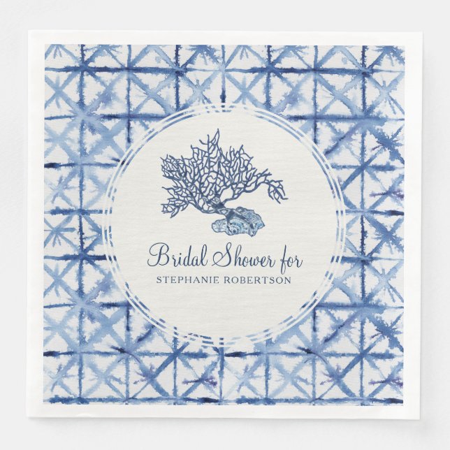 Bridal Shower Sea Coral Beach Shibori Indigo Ocean Napkin (Front)