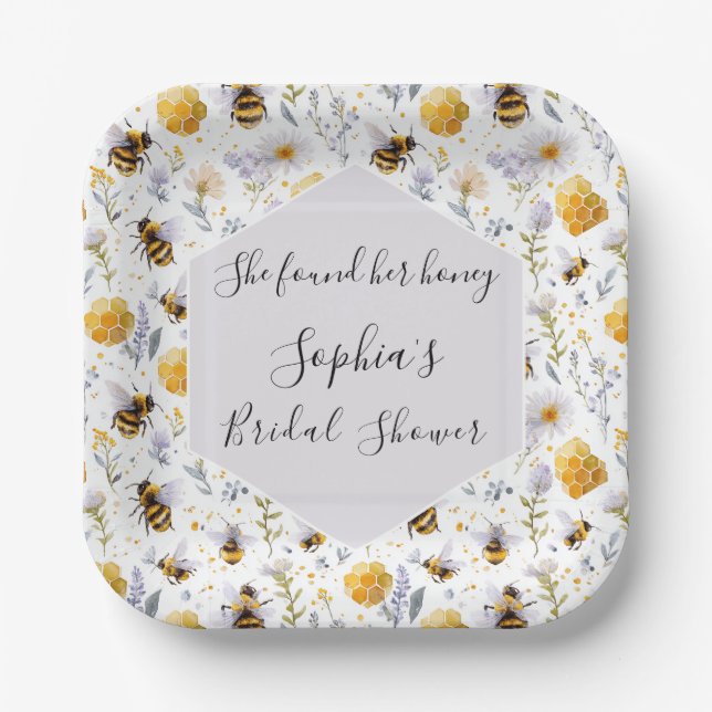 Bridal Shower She's Found Her Honey Bees Floral Paper Plate (Front)