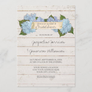 Bridal Shower Shiplap Wooden Board Blue Hydrangea Invitation