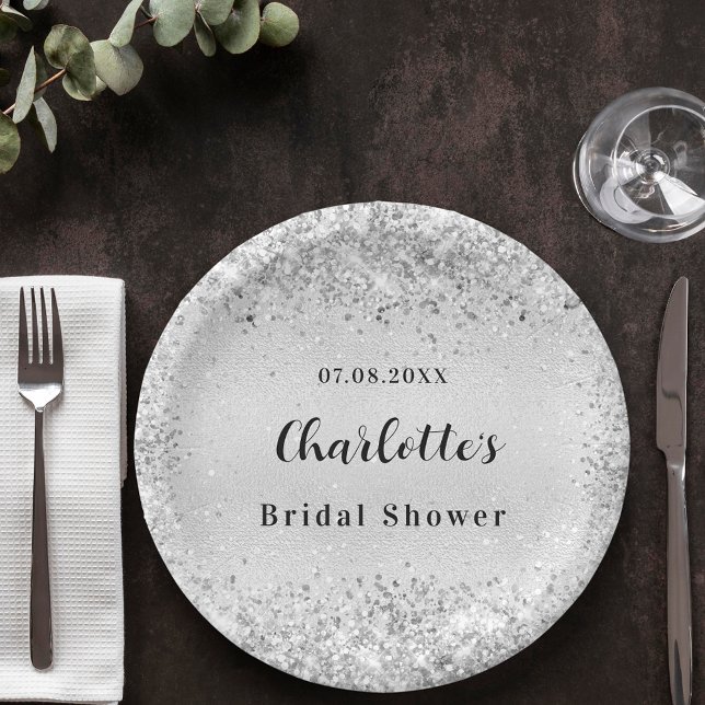 Bridal shower silver elegant confetti paper plate (Creator Uploaded)