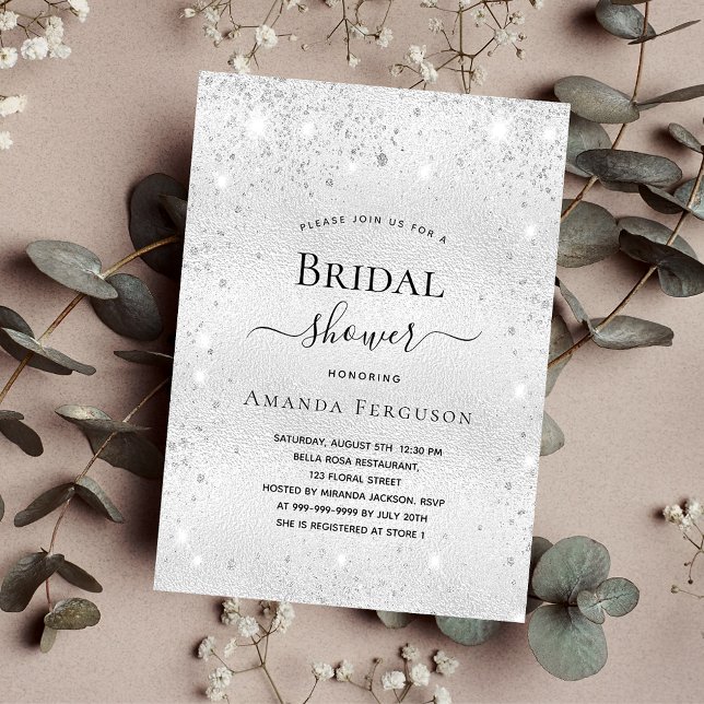 Bridal shower silver glitter luxury invitation (Creator Uploaded)