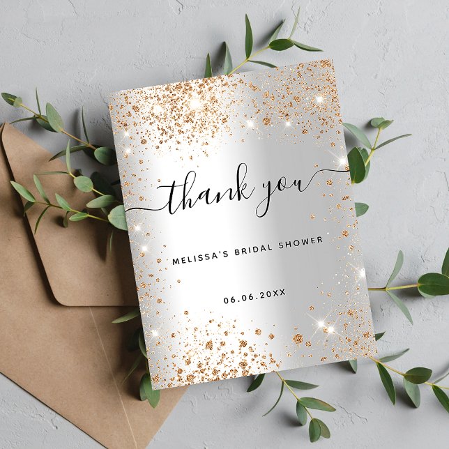 Bridal Shower silver gold glitter thank you Postcard (Creator Uploaded)