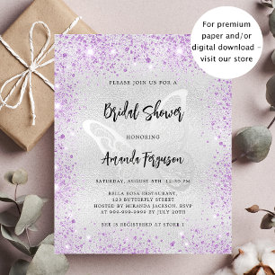 Bridal shower silver lavender butterfly invitation