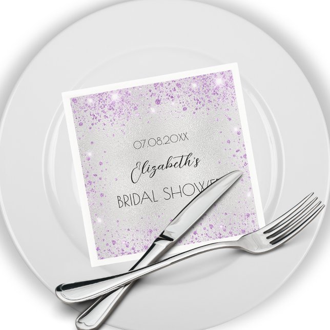 Bridal Shower silver lavender sparkles Napkin (Creator Uploaded)