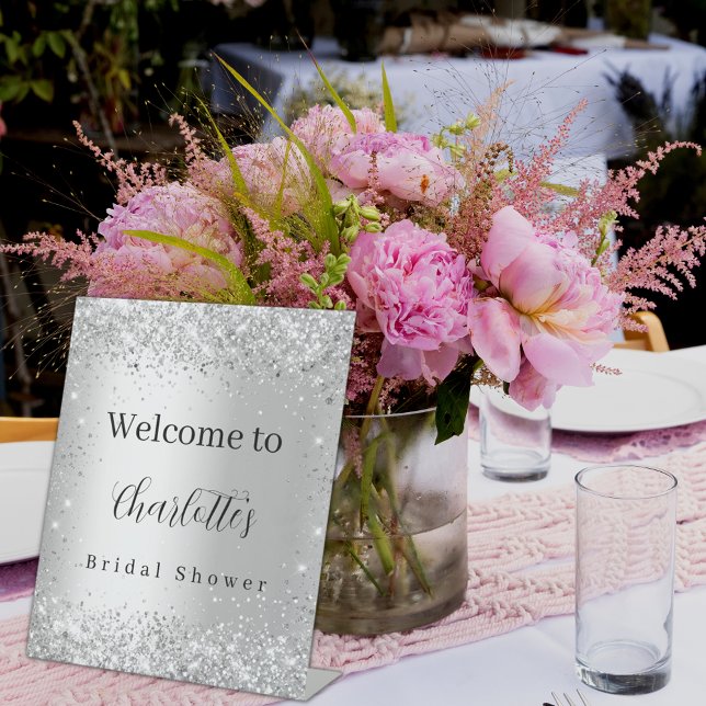 Bridal Shower silver name script welcome Pedestal Sign (Creator Uploaded)