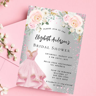 Bridal Shower silver pink dress glitter glamourous Invitation