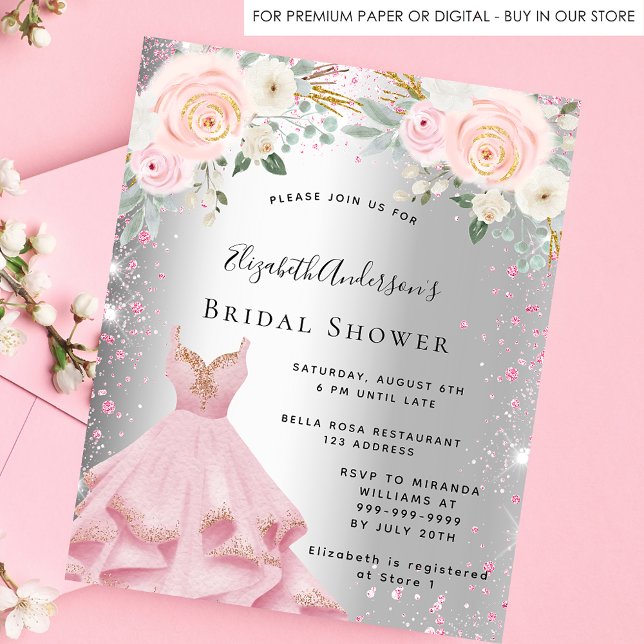 Bridal Shower silver pink dress glitter invitation (Creator Uploaded)