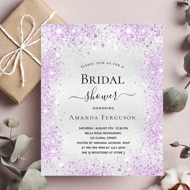Bridal shower silver purple budget invitation flyer (Creator Uploaded)