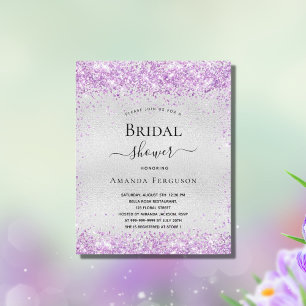 Bridal shower silver purple invitation