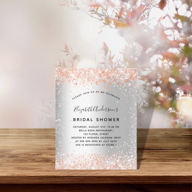 Bridal shower silver rose gold budget invitation flyer (Creator Uploaded)