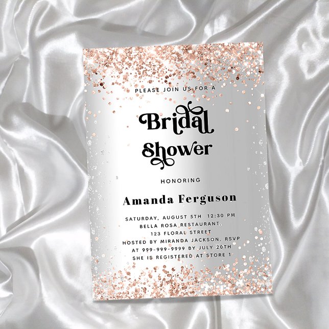 Bridal shower silver rose gold elegant invitation postcard (Creator Uploaded)