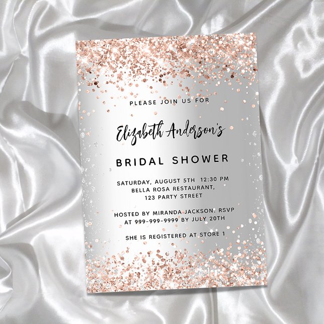 Bridal shower silver rose gold elegant invitation postcard (Creator Uploaded)