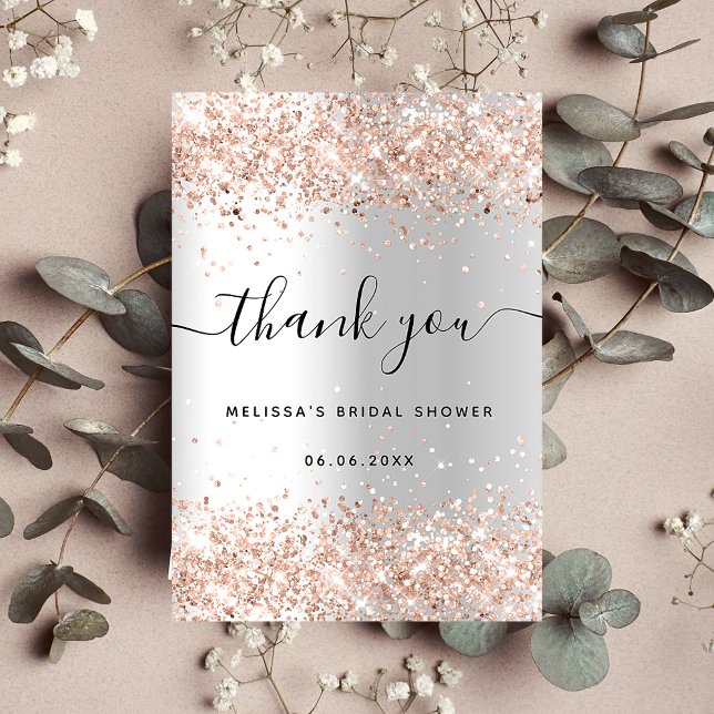 Bridal Shower silver rose gold Thank You Card (Creator Uploaded)