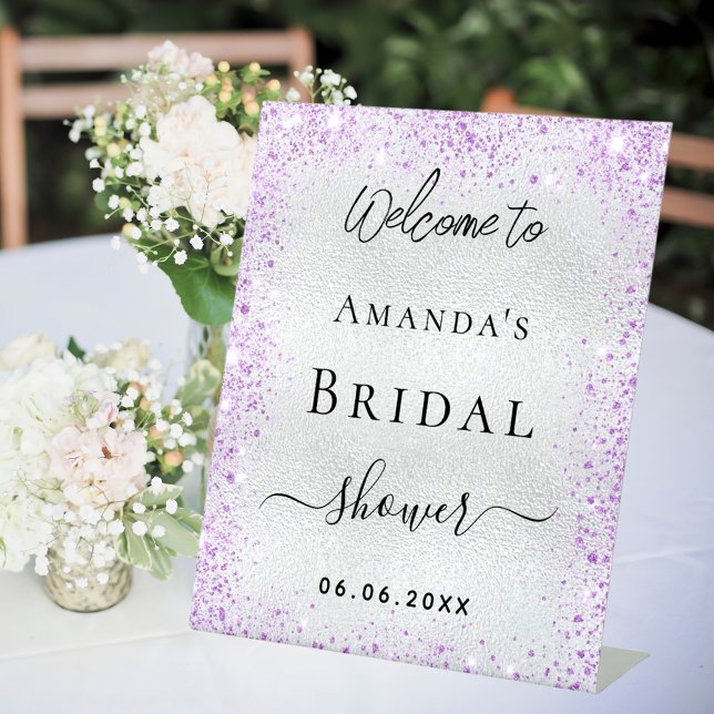 Bridal Shower silver violet welcome Pedestal Sign (Creator Uploaded)