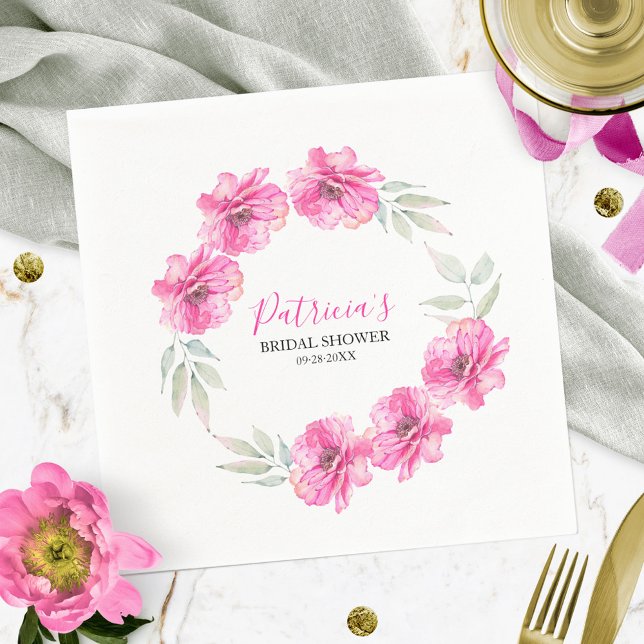 Bridal Shower Simple Pink Watercolor Flowers Napkin (Creator Uploaded)