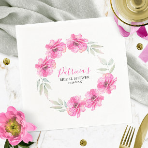 Bridal Shower Simple Pink Watercolor Flowers Napkin