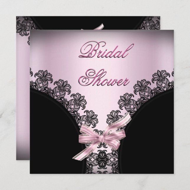 Bridal Shower Soft Pink Black Lace Invitation (Front/Back)