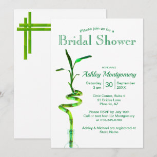 Bridal Shower Spiralled Lucky Bamboo Over White Invitation