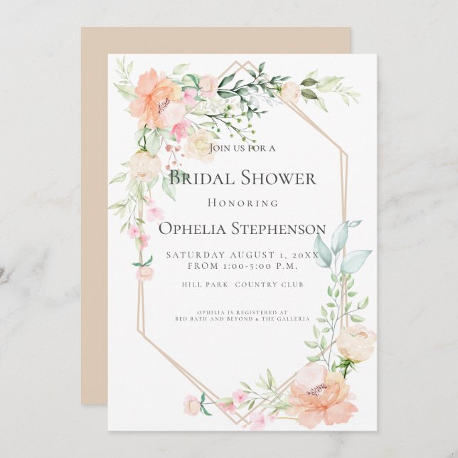 BRIDAL SHOWER | Spring Blooms in Pastel Coral Invitation (Front/Back)