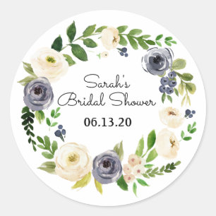 Bridal Shower Stickers Favours Floral Blue