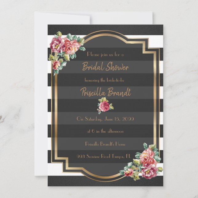 Bridal Shower, strip, black white Invitation (Front)