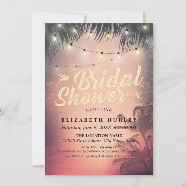 Bridal Shower Summer Beach Palm Trees String Light Invitation (Front)