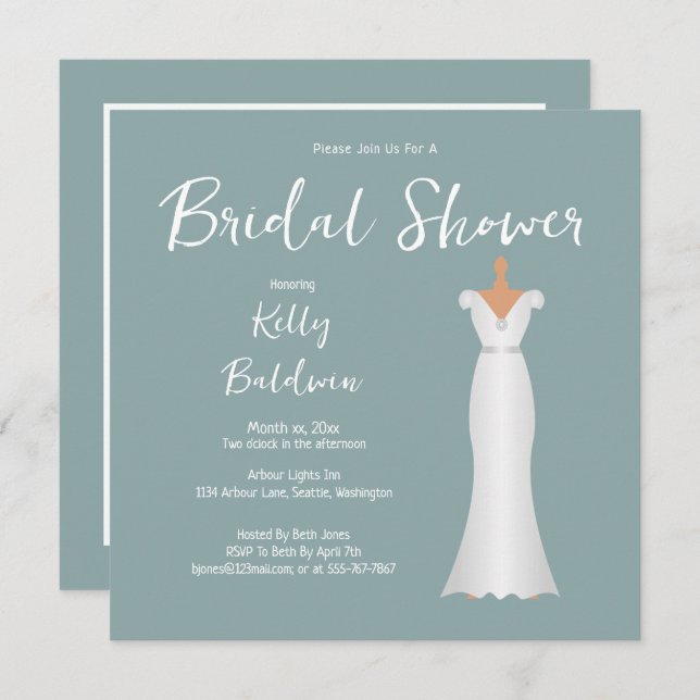 Bridal Shower Summer Sage and White Invitation (Front/Back)