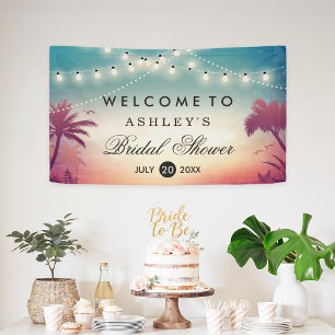 Bridal Shower Summer String Lights Palm Trees Banner