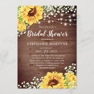 Bridal Shower Sunflower Babys Breath Lights Rustic Invitation