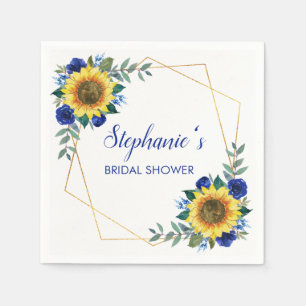 Bridal Shower Sunflower Blue Floral Geometric Napkin