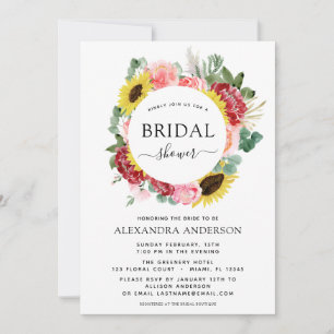 Bridal Shower Sunflower Eucalyptus Floral Wreath Invitation