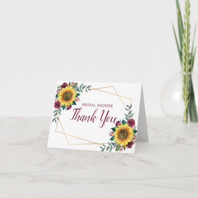 Bridal Shower Sunflower Geometric Floral Thank You Card (Front)