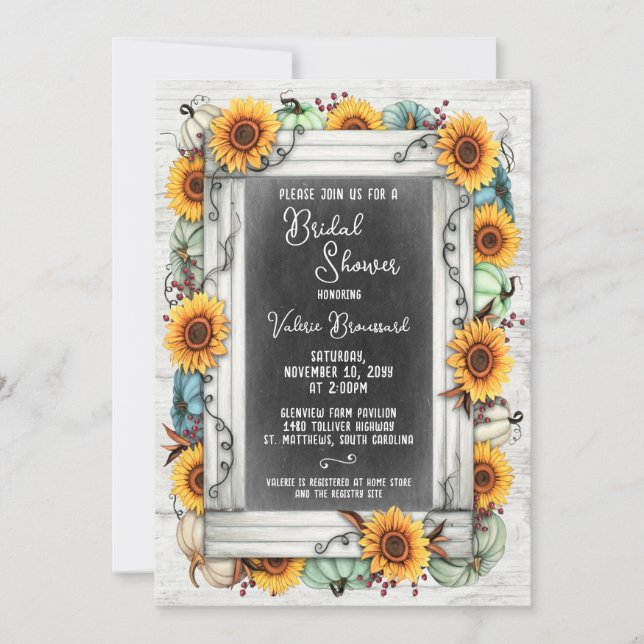 Bridal Shower Sunflower Pumpkin Rustic Fall Farm Invitation (Front)